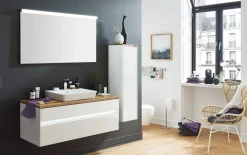 Badeinrichtung Unique, polarweiß Hochglanz/Hunton Eiche Nachbildung