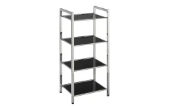 Badregal Linda, Edelstahl poliert, Glaseinlegeböden in schwarz, 30 cm