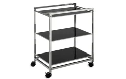 Bad-/Servierwagen Linda, Edelstahl poliert, Glaseinlegeböden in schwarz, 60 cm
