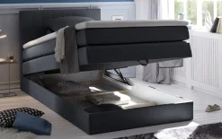 Boxspringbett Hawaii 2, Savanna 14 schwarz, 120 x 200 cm, inkl. Topper und Bettkasten