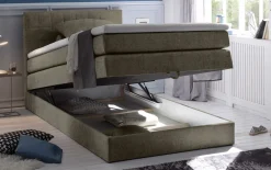 Boxspringbett Hawaii 2, Soro 24 stone, 120 x 200 cm, inkl. Topper und Bettkasten