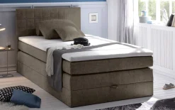 Boxspringbett Hawaii 2, Soro 24 stone, 120 x 200 cm, inkl. Topper und Bettkasten