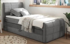 Boxspringbett Kuba 1, dark grey, 100 x 200 cm, inkl. Topper und Bettkasten