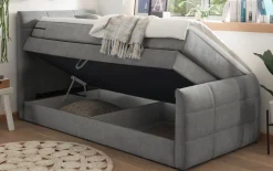 Boxspringbett Kuba 1, dark grey, 100 x 200 cm, inkl. Topper und Bettkasten