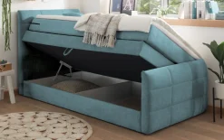 Boxspringbett Kuba 1, grün, 100 x 200 cm, inkl. Topper und Bettkasten