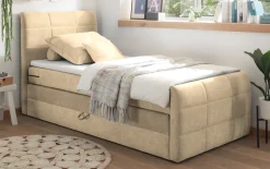 Boxspringbett Kuba 1, sand, 100 x 200 cm, inkl. Topper und Bettkasten