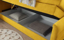 Boxspringbett Kuba 1, senf, 100 x 200 cm, inkl. Topper und Bettkasten