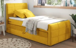 Boxspringbett Kuba 1, senf, 100 x 200 cm, inkl. Topper und Bettkasten