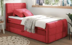 Boxspringbett Kuba 3, Uran 15 berry, 120 x 200 cm, inkl. Visco-Topper und Bettkasten