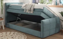 Boxspringbett Kuba 3, Uran 05 denim, 120 x 200 cm, inkl. Visco-Topper und Bettkasten
