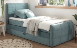 Boxspringbett Kuba 3, Uran 05 denim, 120 x 200 cm, inkl. Visco-Topper und Bettkasten
