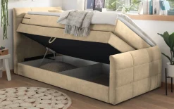 Boxspringbett Kuba 3, Uran 06 sand, 120 x 200 cm, inkl. Visco-Topper und Bettkasten