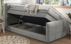 Boxspringbett Kuba 3, Uran 02 schlamm, 120 x 200 cm, inkl. Visco-Topper und Bettkasten