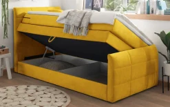 Boxspringbett Kuba 3, Uran 17 senf, 120 x 200 cm, inkl. Visco-Topper und Bettkasten