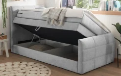 Boxspringbett Kuba 3, Uran 01 silver, 120 x 200 cm, inkl. Visco-Topper und Bettkasten