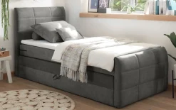 Boxspringbett Kuba 3, Uran 09 stone, 120 x 200 cm, inkl. Visco-Topper und Bettkasten