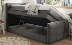 Boxspringbett Kuba 3, Uran 09 stone, 120 x 200 cm, inkl. Visco-Topper und Bettkasten