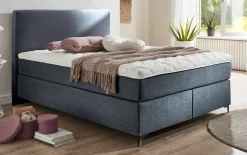 Boxspringbett Somo, Fluff Blue Horizont, 140 x 200 cm, Härtegrad 3