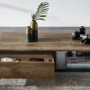 Couchtisch Sweep, Haveleiche Cognac Nachbildung, inkl. Schubkasten