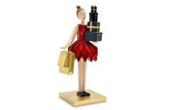 Deko-Figur Frau mit Geschenken, rot/gold, 26 cm