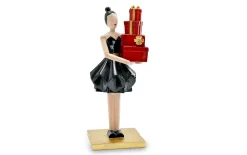 Deko-Figur Frau mit Geschenken, schwarz/rot, 26 cm