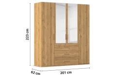 Drehtürenkleiderschrank Cherie, Asteiche-Nachbildung, 200 x 223 cm