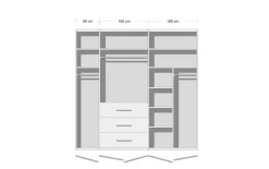 Drehtürenkleiderschrank Montclar, Hochglanz weiß, 250 x 223 cm, inkl. 2 Spiegeltüren und 3 Schubkästen