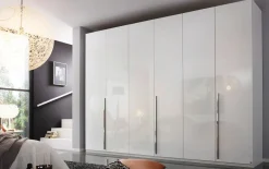 Drehtürenkleiderschrank Montclar, Hochglanz weiß, 300 x 223 cm, inkl. umfangreicher Zusatzausstattung