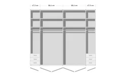 Drehtürenschrank Clivo, Glas weiß/Eiche Bianco Nachbildung, 300 x 220 cm