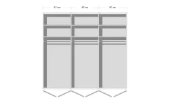 Drehtürenschrank Joline, Lack graphit/Wildeiche massiv, 299 x 222 cm