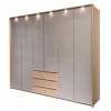 Drehtürenschrank Mindia, taupe/Balkeneiche-Nachbildung, 299 x 229 cm