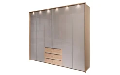 Drehtürenschrank Mindia, taupe/Balkeneiche-Nachbildung, 299 x 229 cm