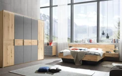 Drehtürenschrank Mira, grau/Wildeiche massiv, 250 x 225 cm