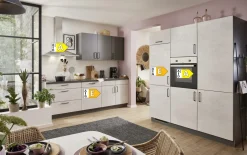 Einbauküche Bailo, Beton steinweiß, inkl. Elektrogeräte