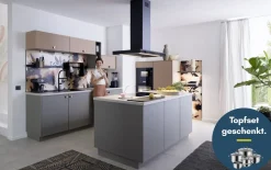 Einbauküche Esilia/Sunta, taubengrau, inkl. Siemens Elektrogeräte
