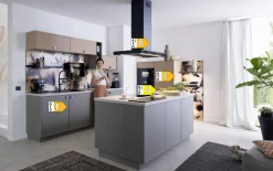 Einbauküche Esilia/Sunta, taubengrau, inkl. Siemens Elektrogeräte