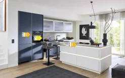 Einbauküche Esilia, weiß matt/fjordblau, inkl. Siemens Elektrogeräte