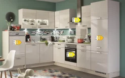 Einbauküche Felde, Hochglanz seidengrau, inkl. Elektrogeräte
