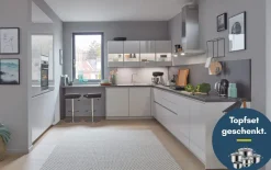 Einbauküche Felde, seidengrau Hochglanz, inklusive AEG Elektrogeräte