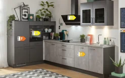 Einbauküche IP 1200, Beton Nachbildung, inkl. Elektrogeräte