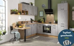 Einbauküche IP 1200, Beton natur Nachbildung, inkl. Elektrogeräte