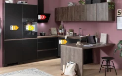Einbauküche IP 3150/IP 2200, schwarz/Oregon Nachbildung, inkl. Elektrogeräte