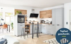Einbauküche Laser/Structura, steingrau Lack matt, inkl. Elektrogeräte