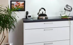 Einbauküche Perfect brillant/Meteor, weiß, inkl. AEG Elektrogeräte
