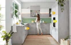 Einbauküche Rosian, Beton grau Nachbildung, inkl. Privileg Elektrogeräte