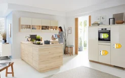 Einbauküche Rosian/Felde, Eiche San Remo Nachbildung/magnolia Hochglanz, inkl. Miele Elektrogeräte