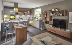 Einbauküche Seega/Stadum, schiefergrau/Eiche Havanna Nachbildung, inkl. Neff Elektrogeräte