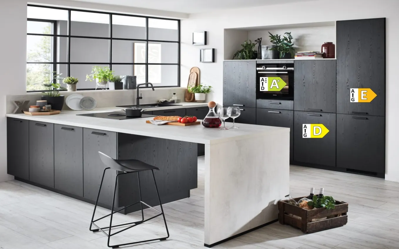 Einbauküche Structura, betongrau, inkl. Miele Elektrogeräte