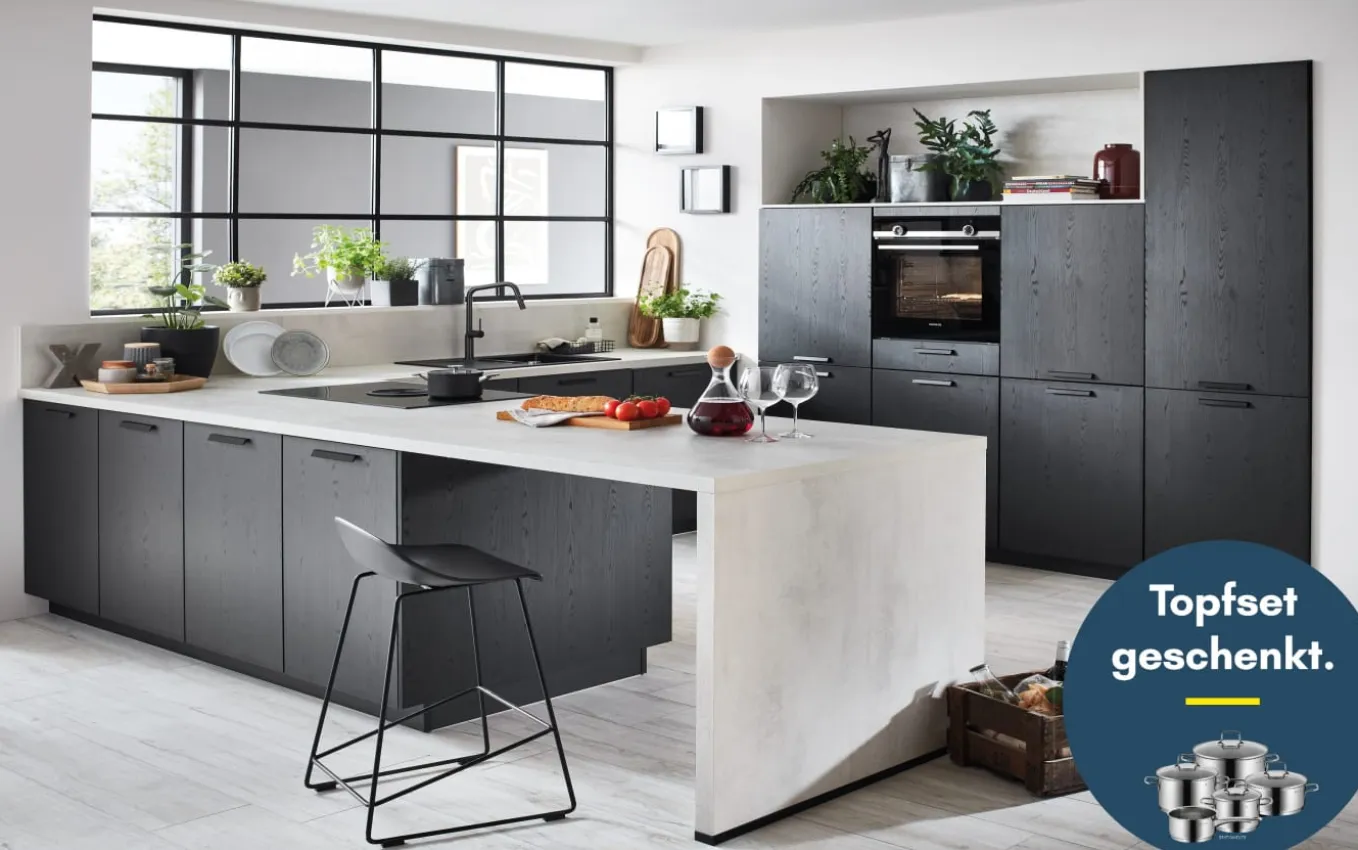 Einbauküche Structura, betongrau, inkl. Miele Elektrogeräte