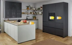 Einbauküche Sunta/Esilia, grafitschwarz matt, inkl. Siemens Elektrogeräte